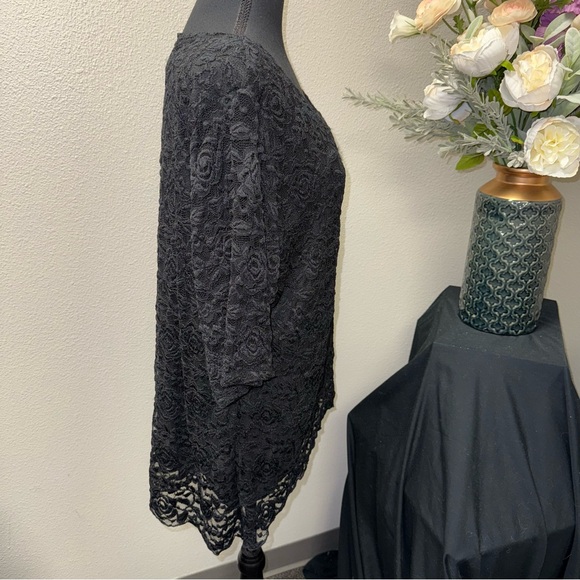BonWorth Black Lace Floral Top L Sheer Romantic Elegant Evening Blouse - Picture 4 of 7